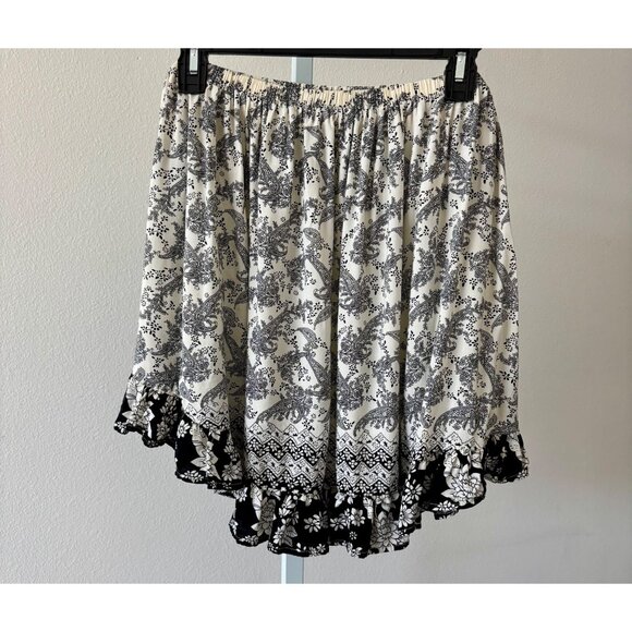Ruffle Hem Skirt Large Black White Floral Paisley Boho Cottagecore Festival - Picture 4 of 13